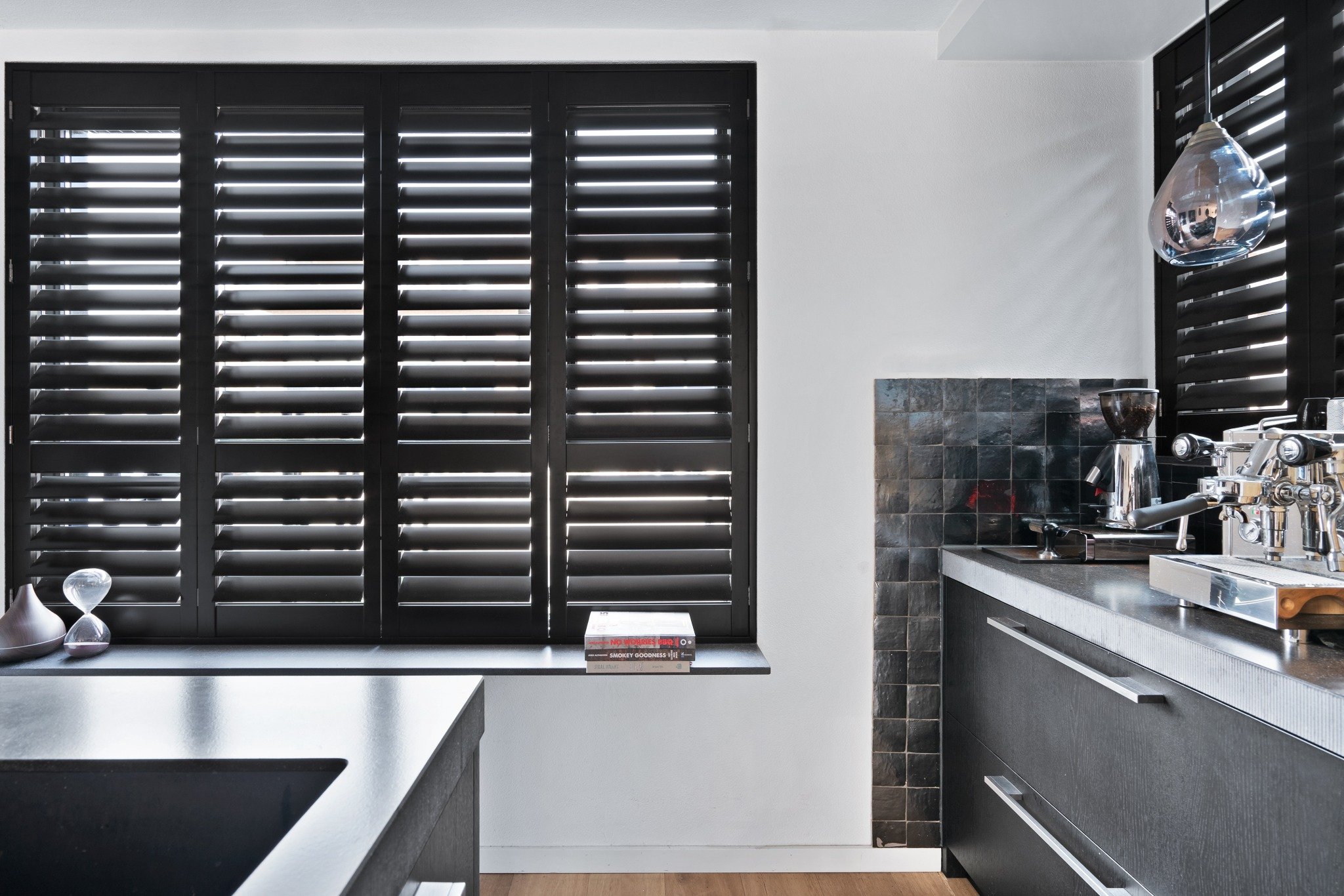 Black shutters in different materials