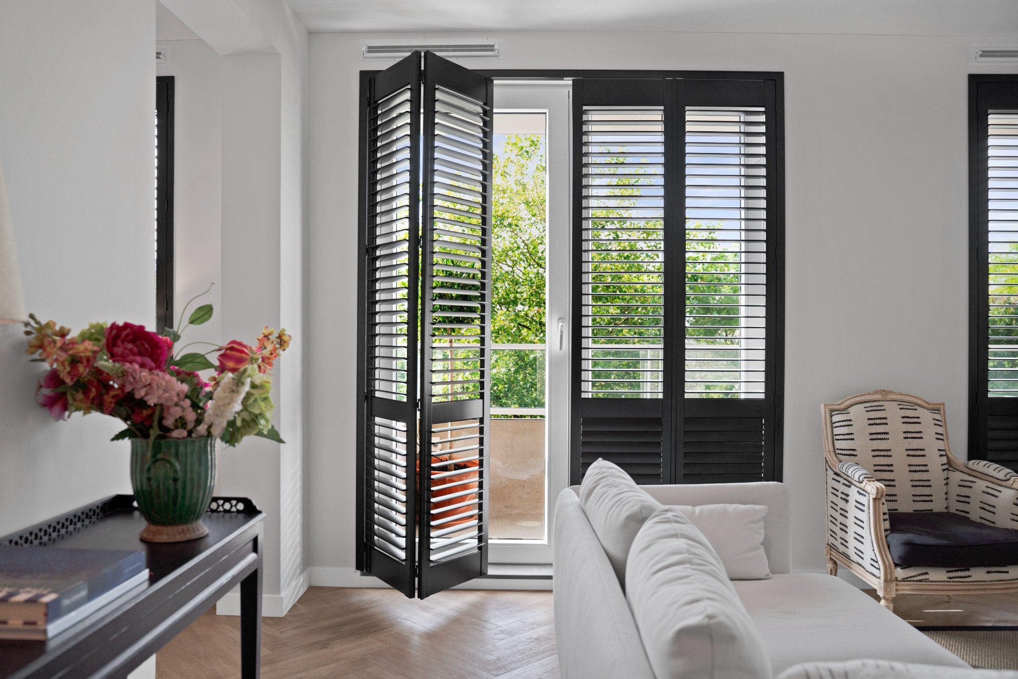 black shutters living room