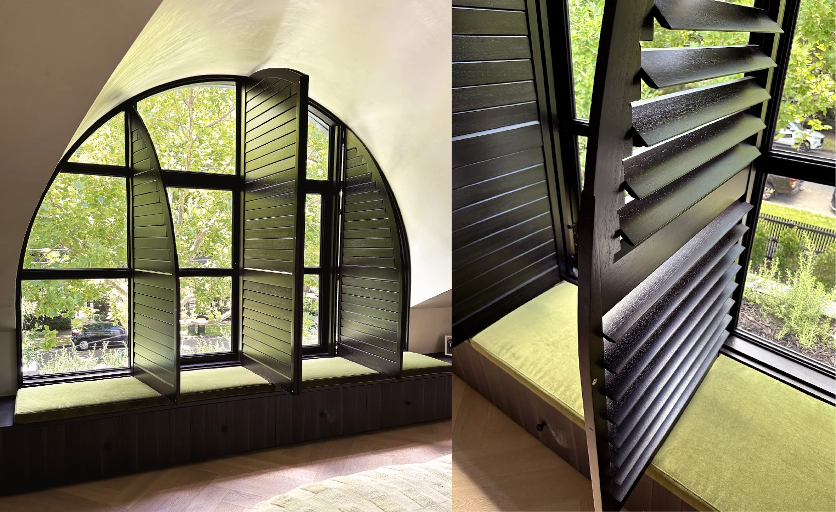 Premium plantation shutters with architectural detailing